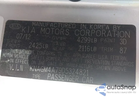 2013 Kia Optima Lx z USA, uszkodzony, nr VIN KNAGM4A79D5324821